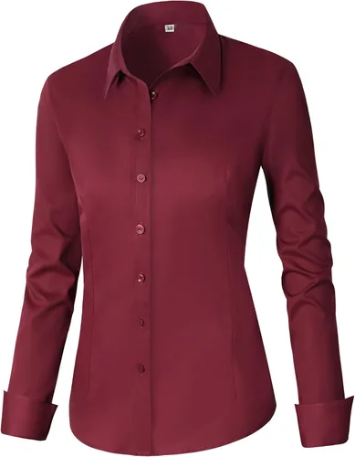 Miniatura 28 de CUNLIN - Camisas de manga larga con botones de algodón para mujer, ajustadas, camisas formales de vestir para el trabajo, blusas de trabajo, tops