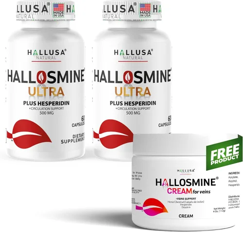 Hallusa Natural Hallosmine Ultra 650 mg de diosmina, hemorroides, crema de piernas extra, suplemento de circulación de alta potencia y apoyo venoso,