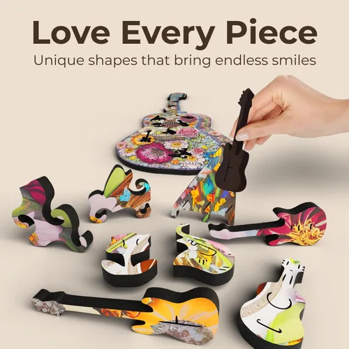 Miniatura 3 de Crafthub Rompecabezas de madera de instrumentos musicales para adultos, guitarra única A3 con 121 piezas de madera, rompecabezas con formas