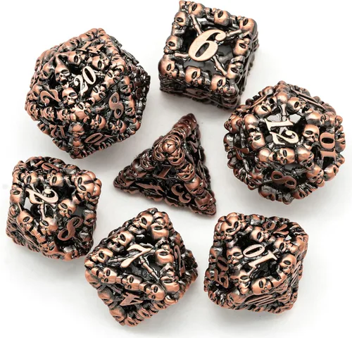 UDIXI Juego de dados de metal DND: dados de metal D&D huecos de calavera, juego de dados poliédricos para Calabozos y Dragones Pathfinder (cobre