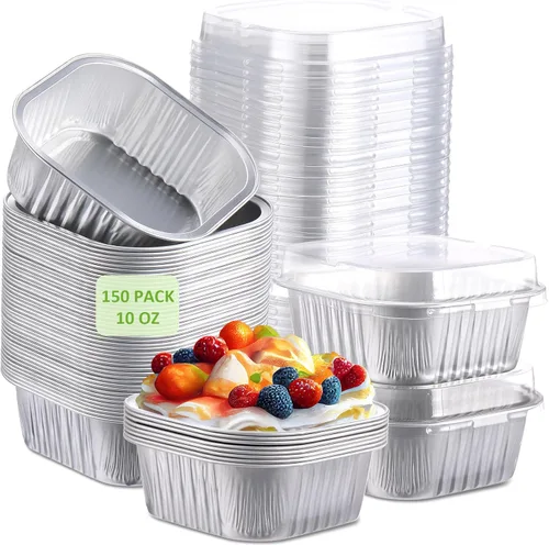 Miniatura 9 de Aoriher 150 piezas de moldes mini para pasteles de 10 onzas con tapas, tazas de horneado de papel de aluminio cuadradas desechables de 4" x 4
