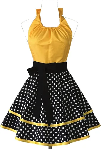 Miniatura 8 de Hyzrz Lindo delantal retro vintage de criada a lunares delantales de cocina para mujeres, damas y niñas (azul)