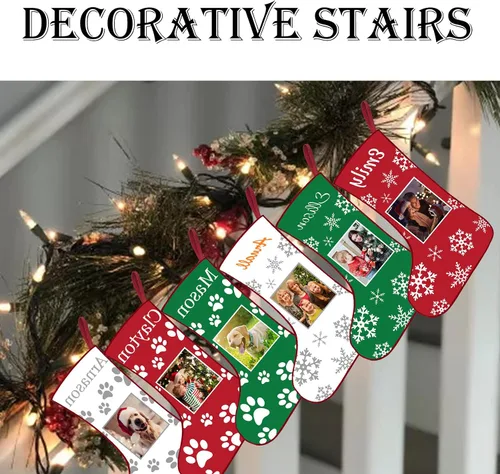 Miniatura 5 de Calcetines de Navidad personalizados con foto de nombre, imagen de perros y mascotas, patas de perro, calcetines de Navidad, decoración colgante
