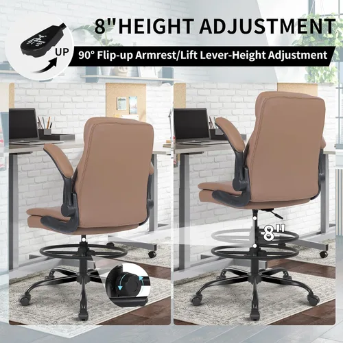 Miniatura 6 de Silla de Dibujo de Cuero Misolant, Silla de Oficina Alta para Escritorio de Pie, Silla Ejecutiva de Oficina Alta con Altura Ajustable y Reposabrazos