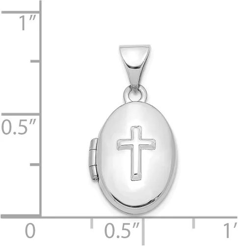 Miniatura 3 de Colgante de oro blanco macizo de 14 quilates con cruz ovalada de 0.630in.