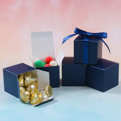 Miniatura 3 de COTOPHER 60 cajas de regalo pequeñas, cajas de regalo de 2 x 2 x 2 pulgadas, cajas de regalo de papel con cintas, caja de dulces para regalos de Azul