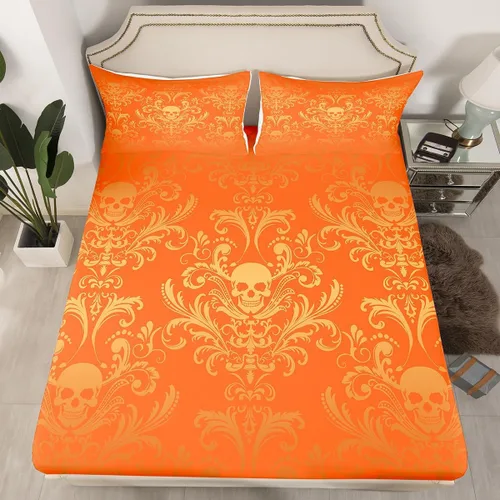 Miniatura 37 de Sábanas de cama góticas de damasco para adultos, sábana bajera ajustable victoriana antigua, sábanas góticas florales vintage, juego de ropa de cama