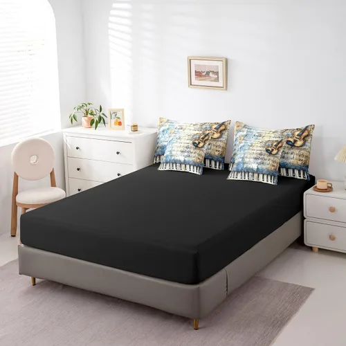 Miniatura 5 de Erosebridal Juego de edredón de 7 piezas con diseño de piano, cama Queen en una bolsa, juego de ropa de cama retro con notación musical de guitarra