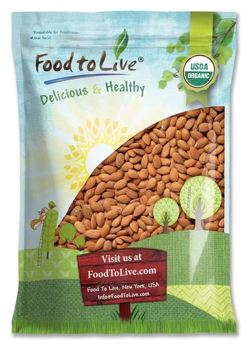 Miniatura 9 de Food to Live Almendras orgánicas de California, 8 onzas, sin OMG, enteras, sin sal, sin tostar, keto, nueces veganas a granel. Rico en vitamina E.