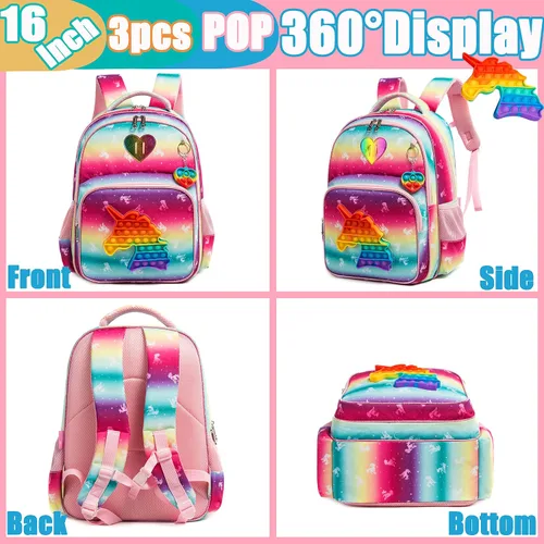Miniatura 4 de Mochila para niñas primarias preescolares lonchera para la escuela Bolsa de unicornio