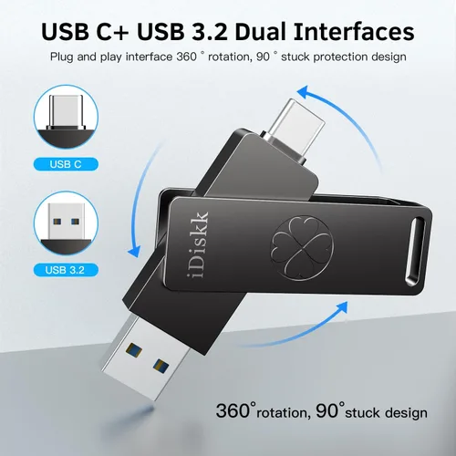 Miniatura 6 de 【Plug-Play】 iDiskk - Unidad flash SSD de alta velocidad de 256 GB de 1000 MB/S para iPhone 17/16/15/Plus/Pro/Pro Max, USB C iPad, MacBook
