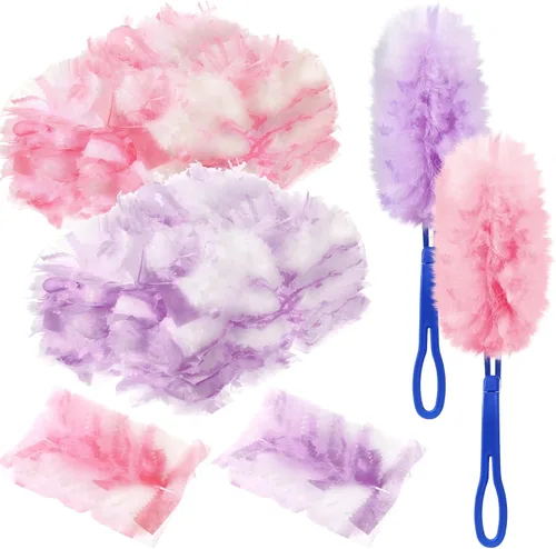 Miniatura 9 de Vesici 100 piezas de repuesto de plumero compatibles con Swiffer Dusters desechables a granel, repuesto grueso con 1 mango resistente para limpieza