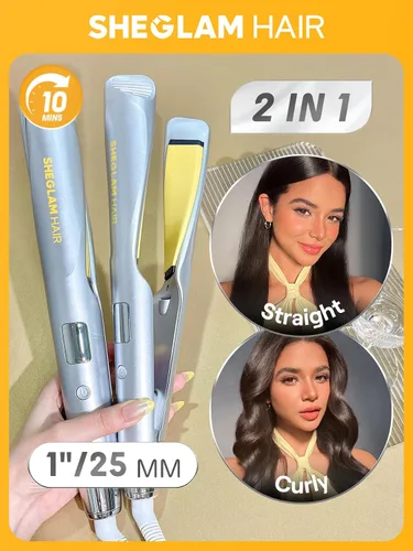 Miniatura 7 de SHEGLAM Plancha plana para alisar el cabello, alisador y rizador de pelo de cerámica 2 en 1, 1 pulgada, calentamiento rápido con pantalla LCD