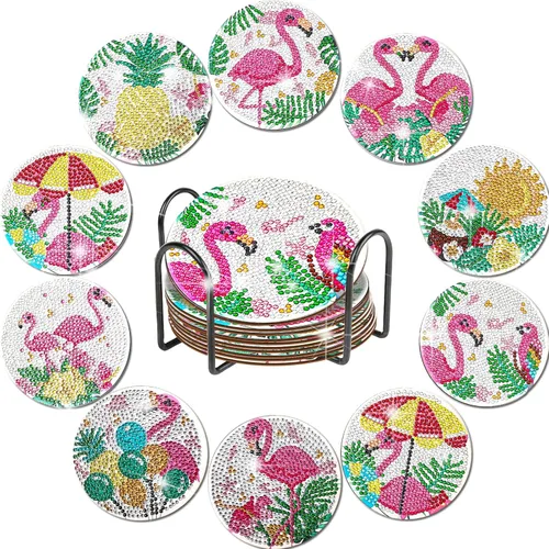 Miniatura 12 de Kit de 10 posavasos de pintura de diamantes de mariposa con soporte para principiantes, adultos y niños, suministros de arte de primavera para regalo