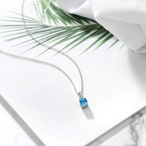 Miniatura 128 de Gem Stone King Collar de plata de ley 925 con piedra natal ovalada de 0.354 x 0.276 in Collar con colgante solitario para mujer Con cadena