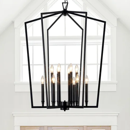 Miniatura 7 de Vezzio - Lámpara de araña negra para entrada o vestíbulo, lámpara industrial de 25 pulgadas, 6 luces, grande, ajustable, regulable, para techo alto