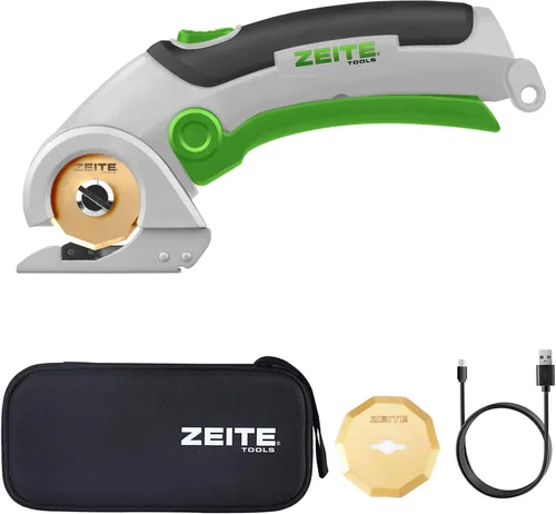 ZEITE Tijeras inalámbricas de 4V, cortador eléctrico de cajas de cartón con cuchillas HSS recubiertas de titanio, ideal para cortar cuero, alfombra