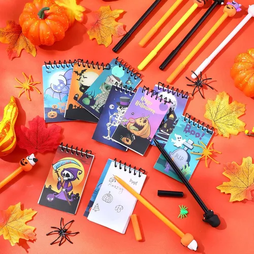 Miniatura 4 de Jetec Juego de 48 cuadernos de Halloween, mini bloc de notas en espiral, divertidos bolígrafos de gel de dibujos animados, fantasma, calabaza