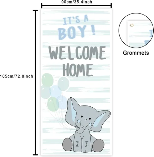 Miniatura 2 de Cartel de elefante de dibujos animados con texto en inglés "It's A Boy Welcome Home" con texto en inglés "It's A Boy" (Bienvenido a casa) lindo