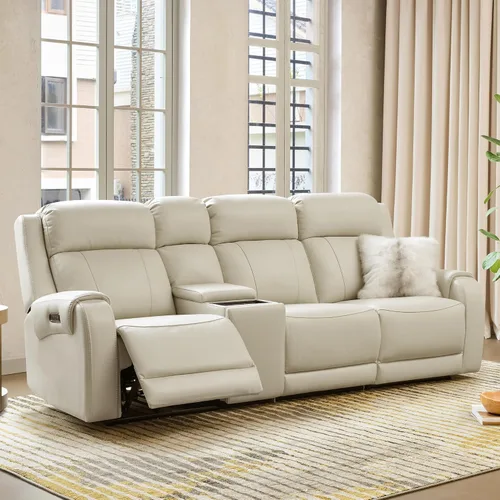 Miniatura 11 de CHITA Sofá reclinable eléctrico de piel auténtica, sofá reclinable con reposacabezas eléctrico, doble motor, puertos de carga USB, sofá reclinable