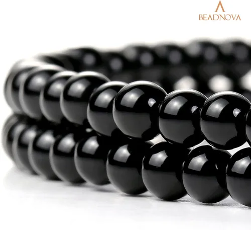 Miniatura 3 de Cuentas Beadnova redondas de ónix negro de 4 mm, sueltas, para hacer joyas (90-92 piezas)