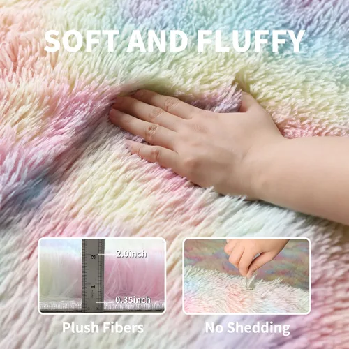 Miniatura 3 de KCHOWUA Alfombras Esponjosas y Peludas de Unicornio para Dormitorio de Niñas, 3x5 pies Lavable Antideslizante Alfombra de Área Shag Peluda para Sala
