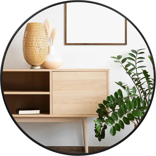 Fabuday Espejo redondo negro para pared de 24 pulgadas, espejo circular para baño, entrada, sala de estar, pasillo, decoración de tocador, espejo
