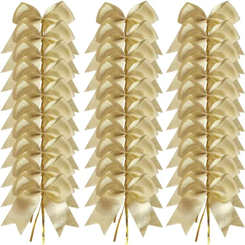 Miniatura 2 de 36 piezas lazos dorados metálicos de 4-1/2 pulgadas con ataduras giratorias para envolver regalos, embalaje, decoración navideña (4.5", W.Gold)