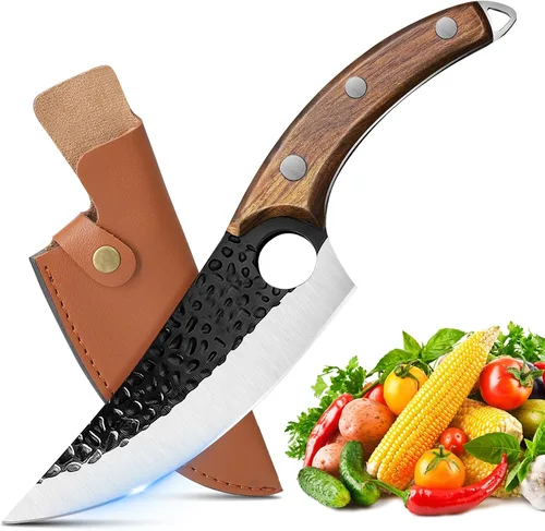 Miniatura 8 de ZENG Cuchillo de chef de 7 pulgadas, cuchillos de carnicero forjados a mano con funda, cuchillo japonés de acero de alto carbono para cortar carne