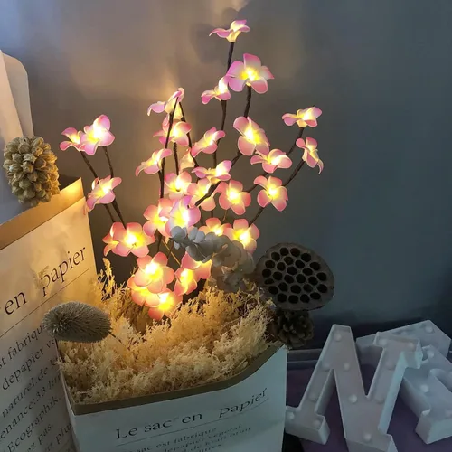 Miniatura 5 de Paquete de 2 ramas de flores artificiales de plumeria, ramo de berenjena ligera falsa Frangipani para decoración romántica del hogar (rosa)