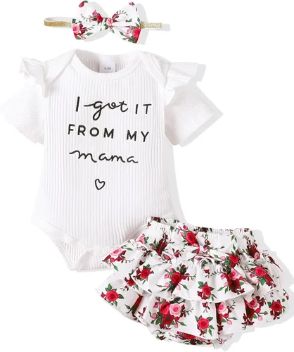 Miniatura 94 de Mioglrie Conjunto de ropa para bebé recién nacida, conjunto de pantalones cortos, conjunto floral de verano, ropa de bebé linda para niña