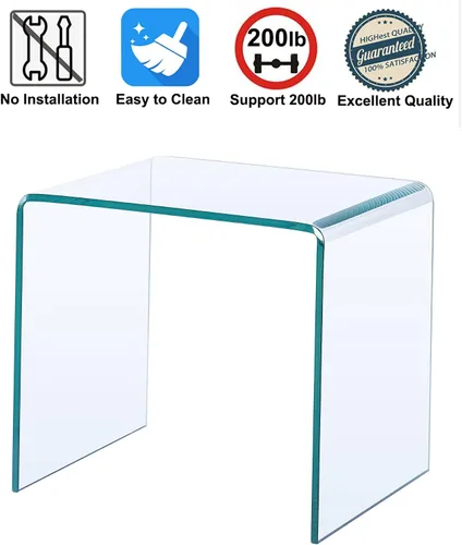 Miniatura 5 de Mesa auxiliar de vidrio pequeña, mesa auxiliar transparente, mesita de noche de vidrio templado, muebles de oficina en casa transparentes para sala