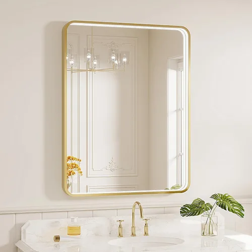 Miniatura 37 de Espejo de baño LED de 24x32 pulgadas con luces, espejo LED con marco de metal negro para baño, 3 colores y luz regulable sin escalones montada
