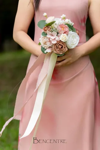 Miniatura 2 de Ramo de boda de rosa polvorienta de 7 pulgadas para novia, dama de honor, ramo de boda pequeño, para fiesta de propuesta de matrimonio y aniversario