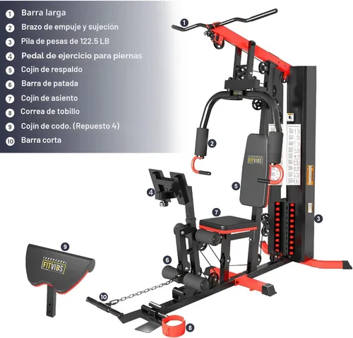 Miniatura 2 de Fitvids Home Gym Equipment, Multifunctional Full Body Workout Weight Machine Station with Weight Stack, All in One Exercise Equipment with Pulley