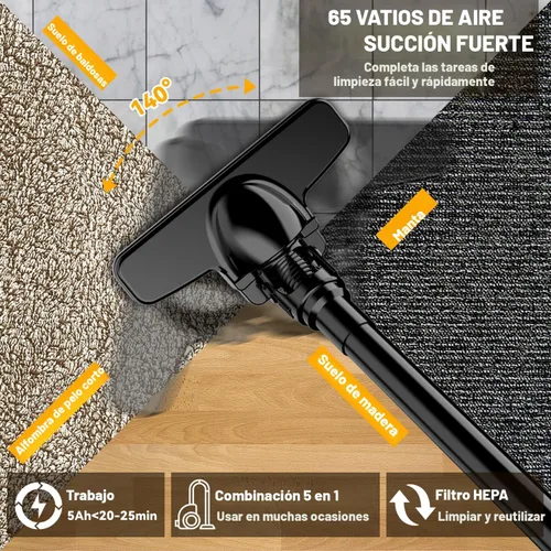 Miniatura 4 de Aspiradora inalámbrica para batería Dewalt de 20 V, aspiradora eléctrica de mano 5 en 1 con potente motor de 500 W, aspiradora de mano portátil