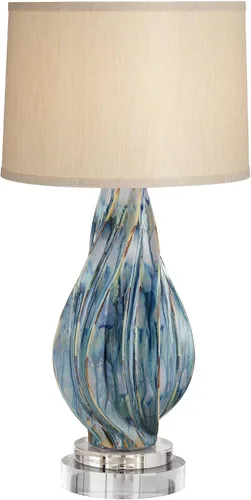 Miniatura 11 de Possini Euro Design Teresa - Lámpara de mesa de estilo moderno de 3 vías con regulador de mesa de 31 pulgadas de alto, color verde azulado, tela
