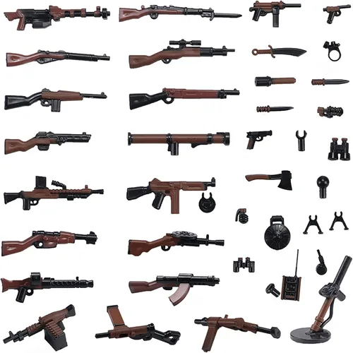 Miniatura 8 de Paquete de armas militares, 24 piezas de accesorios del Reino Unido, kits de juguetes, equipo del ejército, armas de la Segunda Guerra Mundial