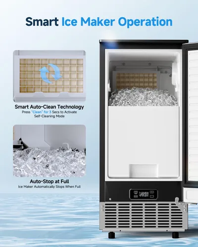 Miniatura 8 de Feelfunn Máquina para hacer hielo bajo encimera, 85 libras/día, almacenamiento de 24 libras, autolimpieza, temporizador de 24 horas, drenaje por