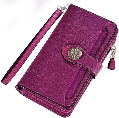 Miniatura 6 de Travelambo Billetera de gran capacidad con bloqueo RFID para mujer carteras de cuero genuino