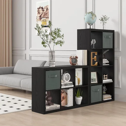 Miniatura 2 de Estantería con contenedor de almacenamiento, organizador de almacenamiento de 6 cubos, estantería abierta de madera moderna, estante de exhibición