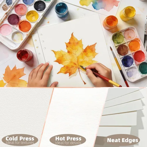 Miniatura 6 de Vienrose Papel de acuarela de 8.5 x 5.5 pulgadas a granel, 12 hojas de papel de acuarela con agujeros para carpetas de 3 anillas, cuadernos