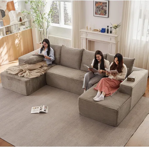 Miniatura 28 de Sofá modular de nube de 140 pulgadas para sala de estar, sofá modular de asiento profundo, juego de sofás de pana grandes y cómodos con espuma