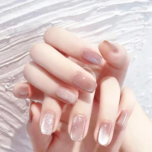 Miniatura 22 de Uñas postizas a presión de Navidad, color rojo vino, uñas postizas cuadradas medianas con diseño degradado, cobertura completa, acrílico brillante