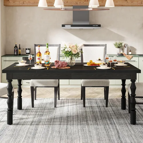 Miniatura 8 de Tribesigns Mesa de comedor de madera de 62 pulgadas para 4 a 6 personas, mesa de cocina rectangular grande de granja, mesa de comedor moderna, Negro