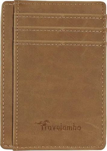 Miniatura 2 de Travelambo - Cartera de piel minimalista con bolsillo frontal, tamaño mediano, cartela delgada, RFID