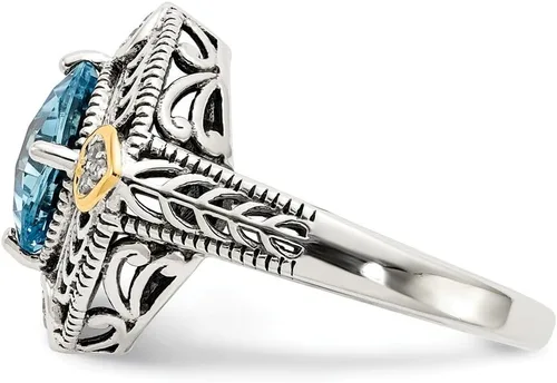 Miniatura 3 de Solid 925 Sterling Silver with 14k Diamond & Blue Simulated Topaz Ring (4mm)