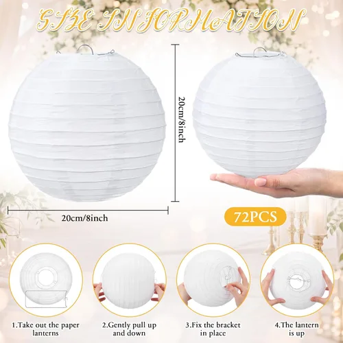 Miniatura 3 de Treela Faroles de papel japoneses chinos blancos decorativos colgantes redondos de papel para decoración de bodas, fiestas de cumpleaños