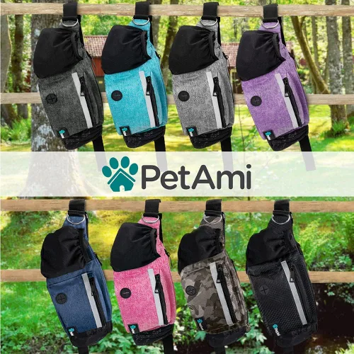 Miniatura 7 de Bolsa de cintura para perros PetAmi, bolsa de golosinas para paseos, entrenamiento, dosificador de bolsas para excrementos incorporado, soporte