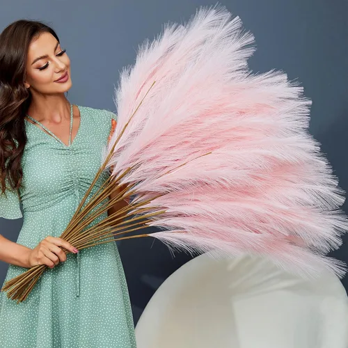 Miniatura 12 de FOTEEWL 8 piezas de decoración de hierba de pampa falsa de 38"/3.1 pies de alto, flores pompas falsas grandes, ramas de hierba pomposa artificial